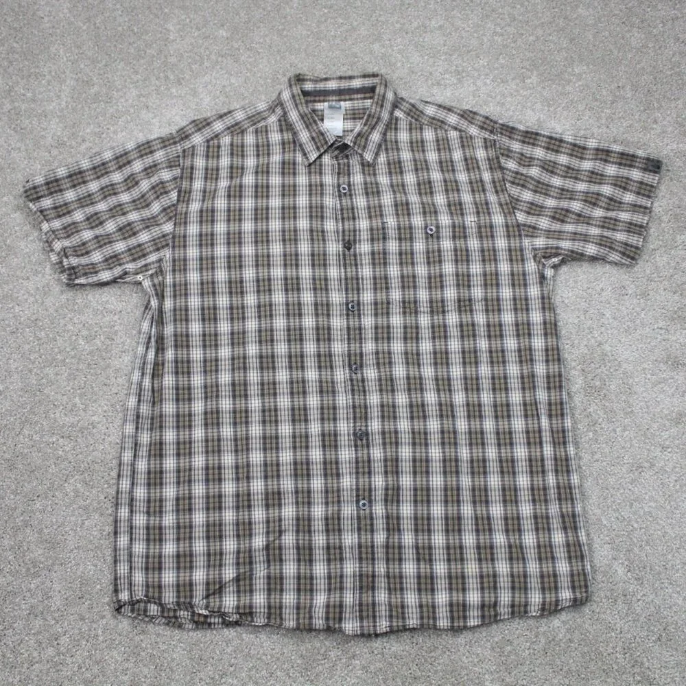 The North Face Shirt Men XL Brown/White Plaid 100% Cotton Short Sleeve Button Up